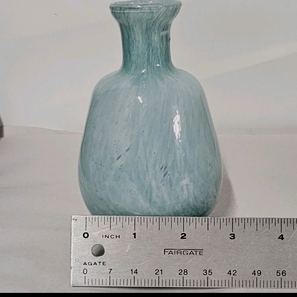 Light Blue Hand Blown Bottle Vase Beach Theme Nautical Decor Accent